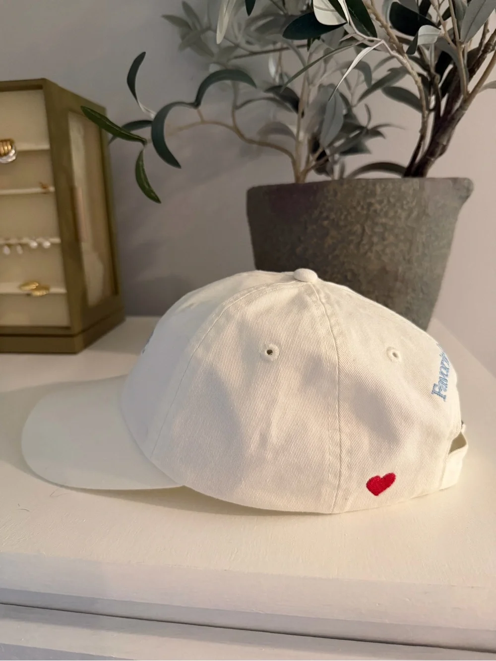 Bride Hat - White with Light Blue Embroidery (favorite daughter) - New/not worn